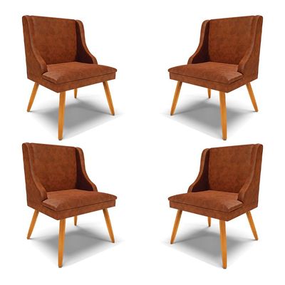 Kit 4 Cadeiras Decorativas Sala de Jantar Pés Palito de Madeira Firenze PU Nozes/Natural G19 - Gran Belo