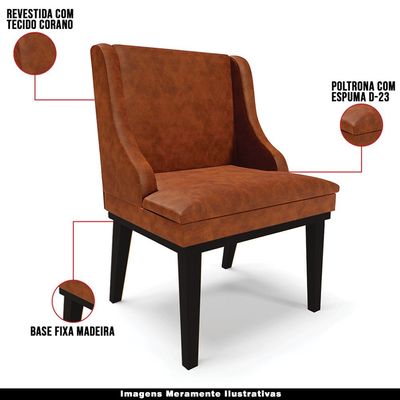 Kit 3 Cadeiras Decorativas Sala de Jantar Base Fixa de Madeira Firenze PU Nozes/Preto G19 - Gran Belo