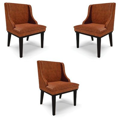 Kit 3 Cadeiras Decorativas Sala de Jantar Base Fixa de Madeira Firenze PU Nozes/Preto G19 - Gran Belo