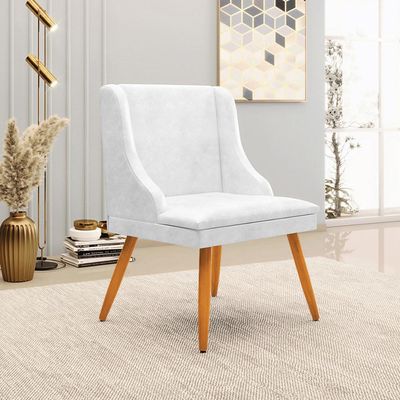 Kit 3 Cadeiras Decorativas Sala de Jantar Pés Palito de Madeira Firenze PU Branco Brilho/Natural G19 - Gran Belo