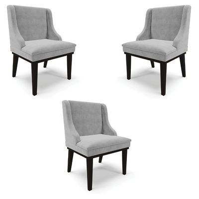 Kit 3 Cadeiras Decorativas Sala de Jantar Base Fixa de Madeira Firenze Suede Cinza/Preto G19 - Gran Belo