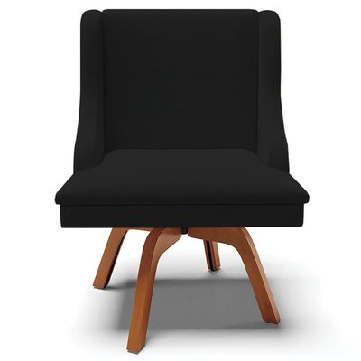 Kit 2 Cadeiras Decorativas Sala de Jantar Base Giratória de Madeira Firenze Linho Preto/Natural G19 - Gran Belo