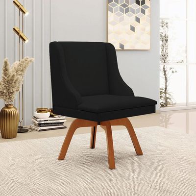 Kit 2 Cadeiras Decorativas Sala de Jantar Base Giratória de Madeira Firenze Linho Preto/Natural G19 - Gran Belo