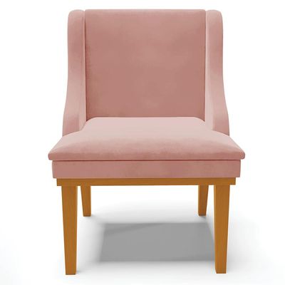 Kit 2 Cadeiras Decorativas Sala de Jantar Base Fixa de Madeira Firenze Veludo Rose/Castanho G19 - Gran Belo