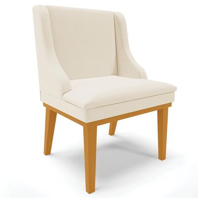 Kit 2 Cadeiras Decorativas Sala de Jantar Base Fixa de Madeira Firenze Linho Bege/Castanho G19 - Gran Belo