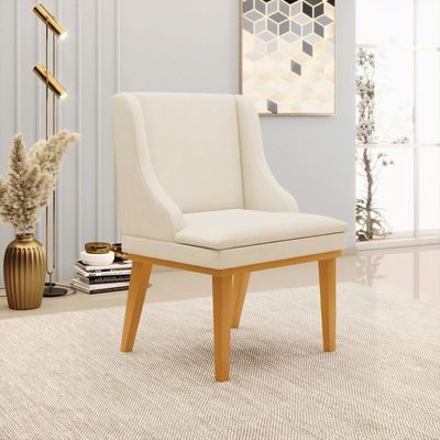 Kit 2 Cadeiras Decorativas Sala de Jantar Base Fixa de Madeira Firenze Linho Bege/Castanho G19 - Gran Belo