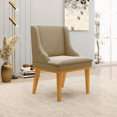 Kit 2 Cadeiras Decorativas Sala de Jantar Base Fixa de Madeira Firenze Suede Nude/Castanho G19 - Gran Belo