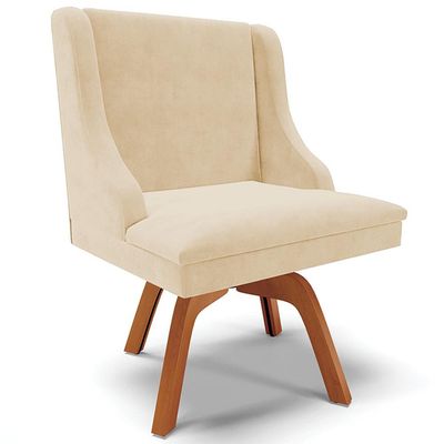 Cadeira Decorativa Sala de Jantar Base Giratória de Madeira Firenze Suede Bege/Natural G19 - Gran Belo