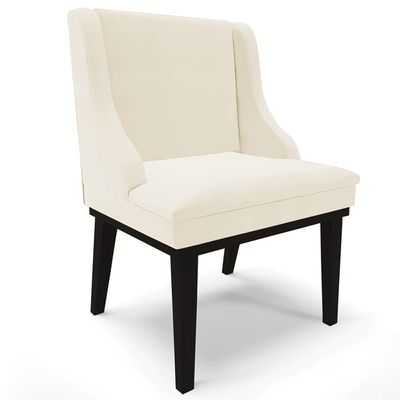 Cadeira Decorativa Sala de Jantar Base Fixa de Madeira Firenze Veludo Bege/Preto G19 - Gran Belo