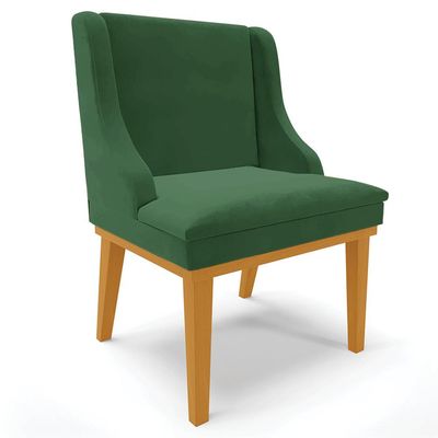 Cadeira Decorativa Sala de Jantar Base Fixa de Madeira Firenze Veludo Verde Esmeralda/Castanho G19 - Gran Belo