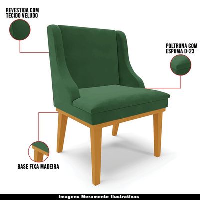 Cadeira Decorativa Sala de Jantar Base Fixa de Madeira Firenze Veludo Verde Esmeralda/Castanho G19 - Gran Belo