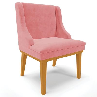 Cadeira Decorativa Sala de Jantar Base Fixa de Madeira Firenze Suede Rose/Castanho G19 - Gran Belo