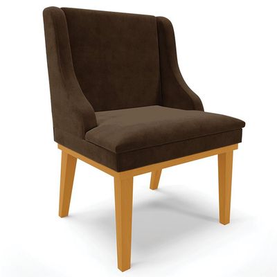 Cadeira Decorativa Sala de Jantar Base Fixa de Madeira Firenze Suede Marrom/Castanho G19 - Gran Belo