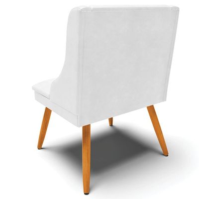 Cadeira Decorativa Sala de Jantar Pés Palito de Madeira Firenze PU Branco Brilho/Natural G19 - Gran Belo