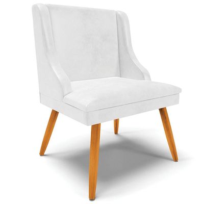 Cadeira Decorativa Sala de Jantar Pés Palito de Madeira Firenze PU Branco Brilho/Natural G19 - Gran Belo