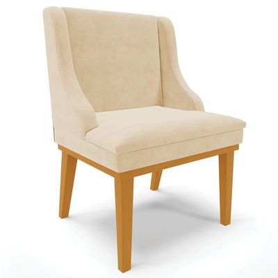 Cadeira Decorativa Sala de Jantar Base Fixa de Madeira Firenze Suede Bege/Castanho G19 - Gran Belo
