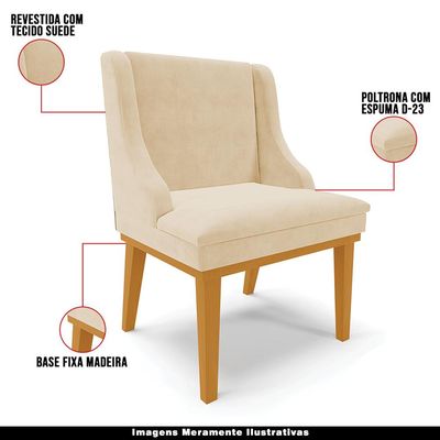Cadeira Decorativa Sala de Jantar Base Fixa de Madeira Firenze Suede Bege/Castanho G19 - Gran Belo