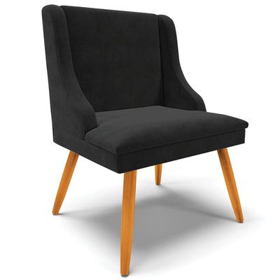 Cadeira Decorativa Sala de Jantar Pés Palito de Madeira Firenze Suede Preto/Natural G19 - Gran Belo