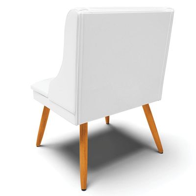 Cadeira Decorativa Sala de Jantar Pés Palito de Madeira Firenze PU Branco Fosco/Natural G19 - Gran Belo