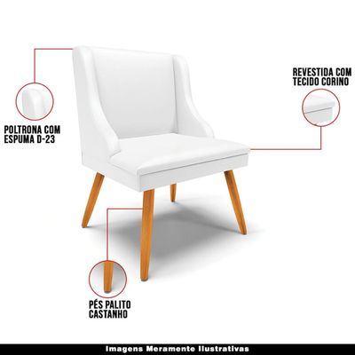 Cadeira Decorativa Sala de Jantar Pés Palito de Madeira Firenze PU Branco Fosco/Natural G19 - Gran Belo