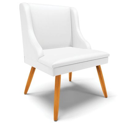 Cadeira Decorativa Sala de Jantar Pés Palito de Madeira Firenze PU Branco Fosco/Natural G19 - Gran Belo