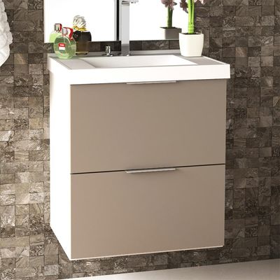 Armário Balcão Gabinete Para Banheiro 60cm Com 03 Gavetas Pietra B06 Gianduia Brilho - Lyam Decor