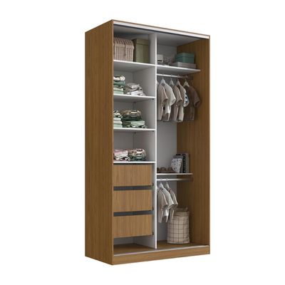 Guarda Roupa Solteiro Freijó Natural Espelho 2 Portas de Correr 120x59,8x235cm RC2005 Emovell
