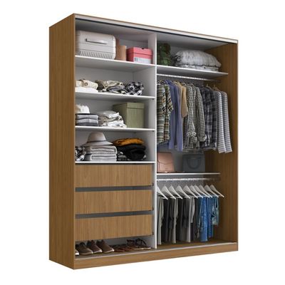 Guarda Roupa Solteiro Espelho em 2 Portas de Correr Freijó Natural RC2006 Emovell 200x59,8x235cm