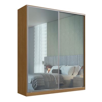 Guarda Roupa Solteiro Espelho em 2 Portas de Correr Freijó Natural RC2006 Emovell 200x59,8x235cm