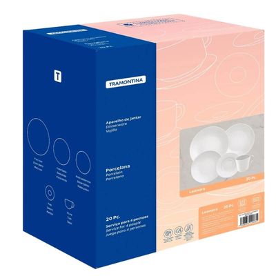 Aparelho de Jantar Tramontina Leonora 20 Peças Porcelana Branca 4 Pessoas