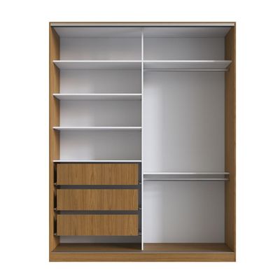 Guarda Roupa Solteiro 183x59,8x235cm 2 Portas 3 Gavetas Freijó Natural Branco RC 2003 Emovell