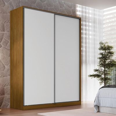 Guarda Roupa Solteiro 183x59,8x235cm 2 Portas 3 Gavetas Freijó Natural Branco RC 2003 Emovell