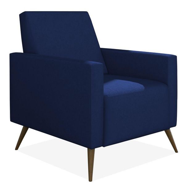 Poltrona Decorativa Para Sala de Estar Pés Palito Liz P02 Suede Azul Marinho - Lyam Decor