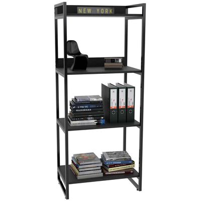 Kit Mesa Para Escritório com Estante 4 Prateleiras Industrial Form 150 cm Preto Onix - Lyam Decor