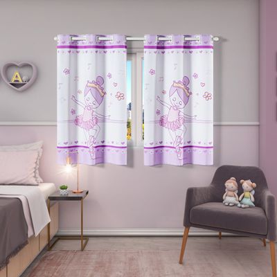 Cortina Kids Infantil Varão Tecido Oxford 2,00m X 1,30m - Bailarina Lilás