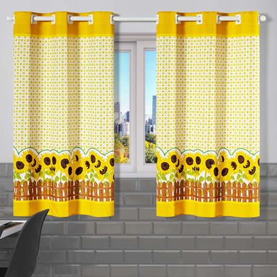 Cortina Gourmet Varão Cozinha Tecido Oxford 2,00m X 1,30m - Girassol Amarelo
