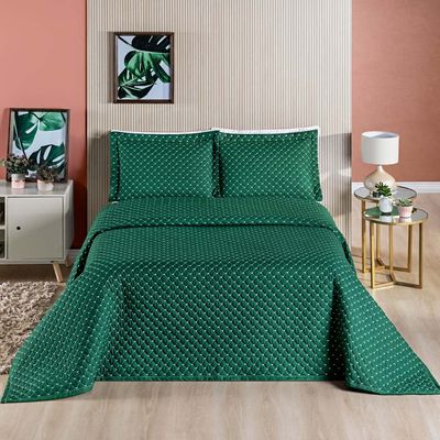 Kit Cobre Leito Vênus Queen Dupla Face Micropercal 200 Fios Liso 3 Peças - Verde Esmeralda