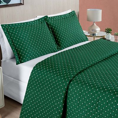 Kit Cobre Leito Vênus Queen Dupla Face Micropercal 200 Fios Liso 3 Peças - Verde Esmeralda