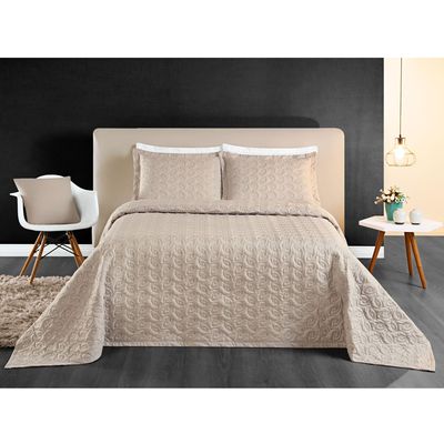 Kit Cobre Leito Desirée King Bordado Micropercal 200 Fios 3 Peças - Cáqui