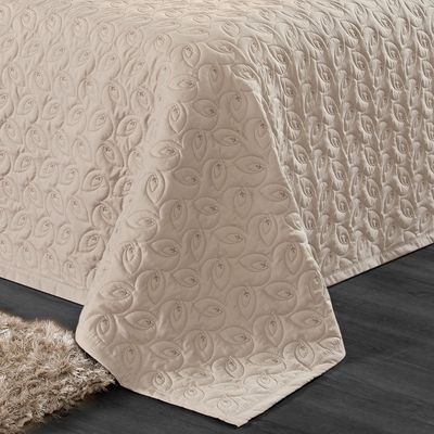 Kit Cobre Leito Desirée Queen Bordado Micropercal 200 Fios 3 Peças - Cáqui
