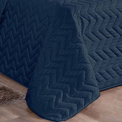 Kit Cobre Leito Mistral Queen Microfibra Dupla Face 7 Peças - Azul Marinho