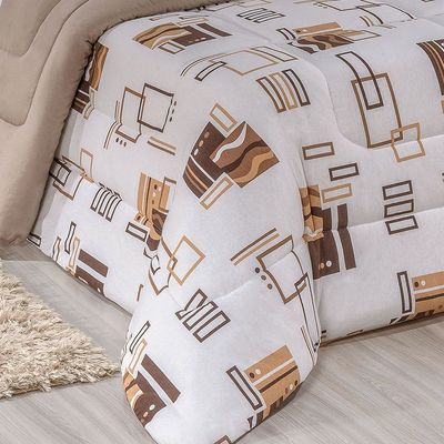 Edredom King Quality Estampado Dupla Face 100% Algodão Fio Penteado 1 Peça - Avelã