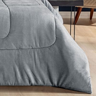 Coberdrom Allure Queen Dupla Face Manta Plush + Malha 1 Peça - Cinza