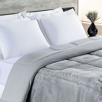 Coberdrom Allure Queen Dupla Face Manta Plush + Malha 1 Peça - Cinza