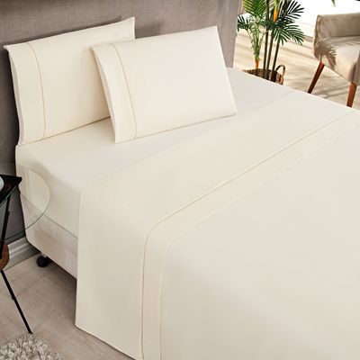 Jogo Cama Lençol Home Basic Queen 180 Fios c/ Ponto Palito 4 Peças - Palha