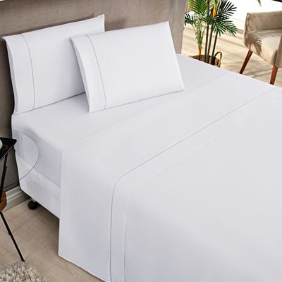 Jogo Cama Lençol Home Basic Casal 180 Fios c/ Ponto Palito 4 Peças - Branco