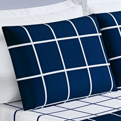 Jogo Cama Lençol Brooklyn Solteiro Quadriculado Micropercal 200 Fios 3 Peças - Azul Marinho