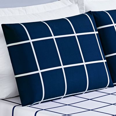 Jogo Cama Lençol Brooklyn King Quadriculado Micropercal 200 Fios 3 Peças - Azul Marinho