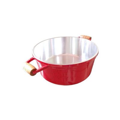 Jogo de Caçarola 5 pçs Vermelho Alça Madeira Tampa Vidro Cava