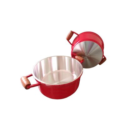 Jogo de Caçarola 5 pçs Vermelho Alça Madeira Tampa Vidro Cava